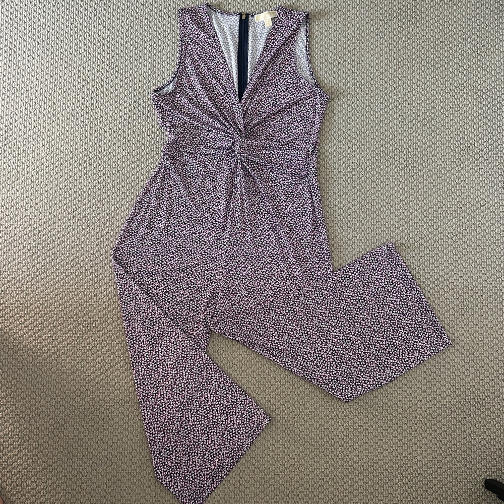 NWOT Michael Kors Romper, V Neck, full length wide leg, Pink and Purple floral